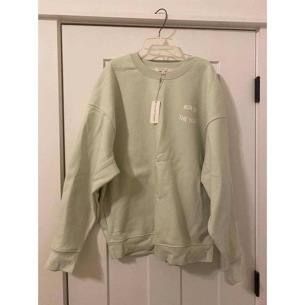 Favorite Daughter Mom of the Year Chest Logo Sweatshirt Light Sage Green M NEW
